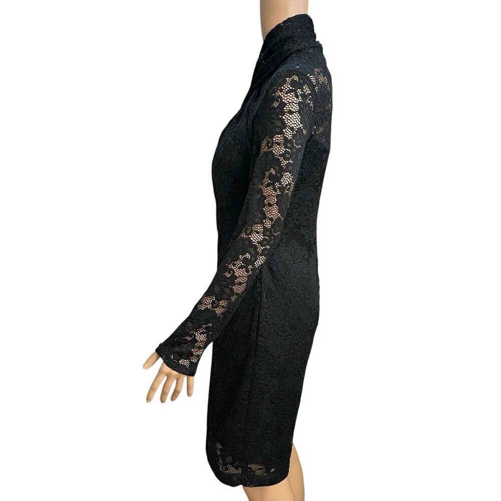 Elie Tahari Lace Sheath Dress Size 2 Twist Front Mock Neck Long Sleeve Classic - Picture 4 of 11